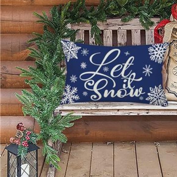Christmas Pillow Cover Blue Accent Cottage Decor Snowflake Holiday Decorations - Picture 2 of 5